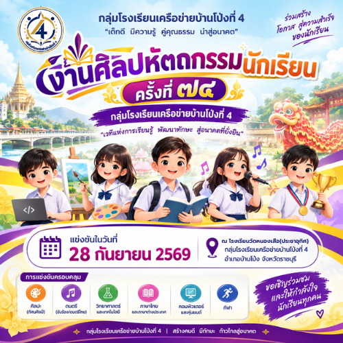 กลุ่มโรงเรียนเครือข่ายบ้านโป่งที่ 4 เตรียมจัดงานศิลปหัตถกรรมนักเรียน ครั้งที่ 74 เปิดเวทีแสดงศักยภาพเยาวชน สู่การเรียนรู้และความสำเร็จ